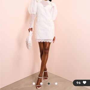 ASOS White Sheath Mini Dress with Puff Sleeves and Mock Neck